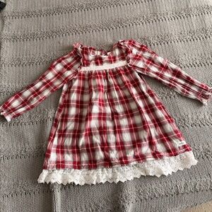Newbie 4t 5t Red Plaid Long Sleeve Dress with Lace Trim